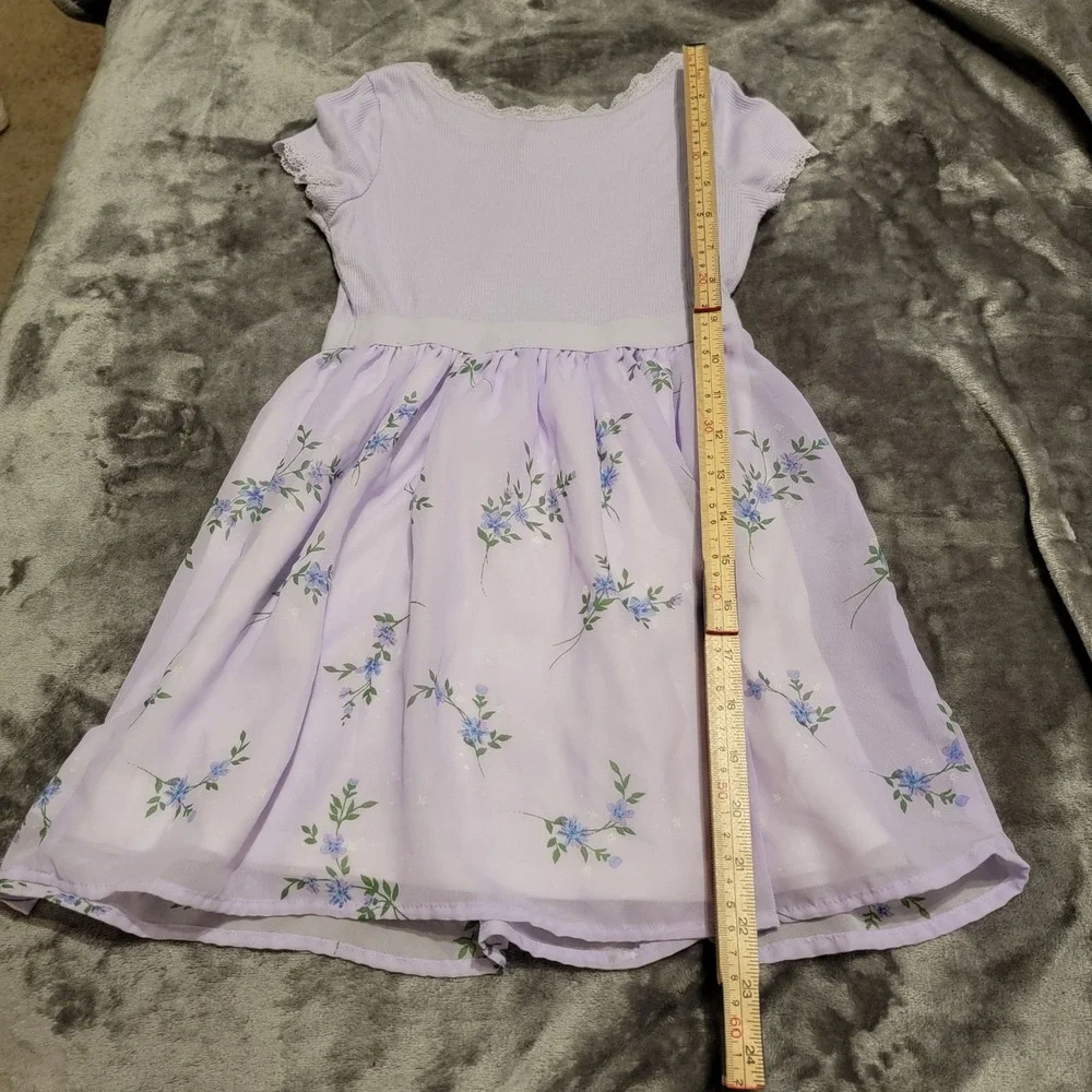 The Children's Place Skater Dress Girls 5/6 Purple Excellent Floral Lace Ribbed